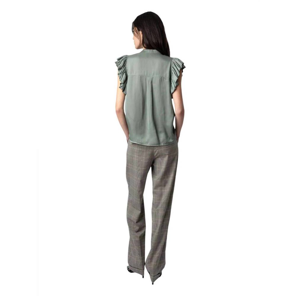 NEW ZADIG & VOLTAIRE tiza satin shirt in treillis - Picture 3 of 4